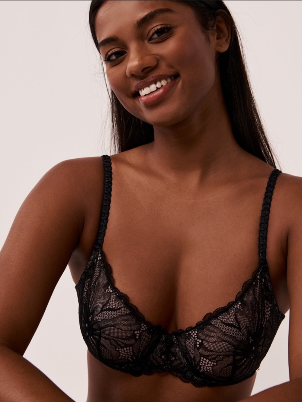 La Vie En Rose Black Sheer Lace Underwire unlined Bra size 34D